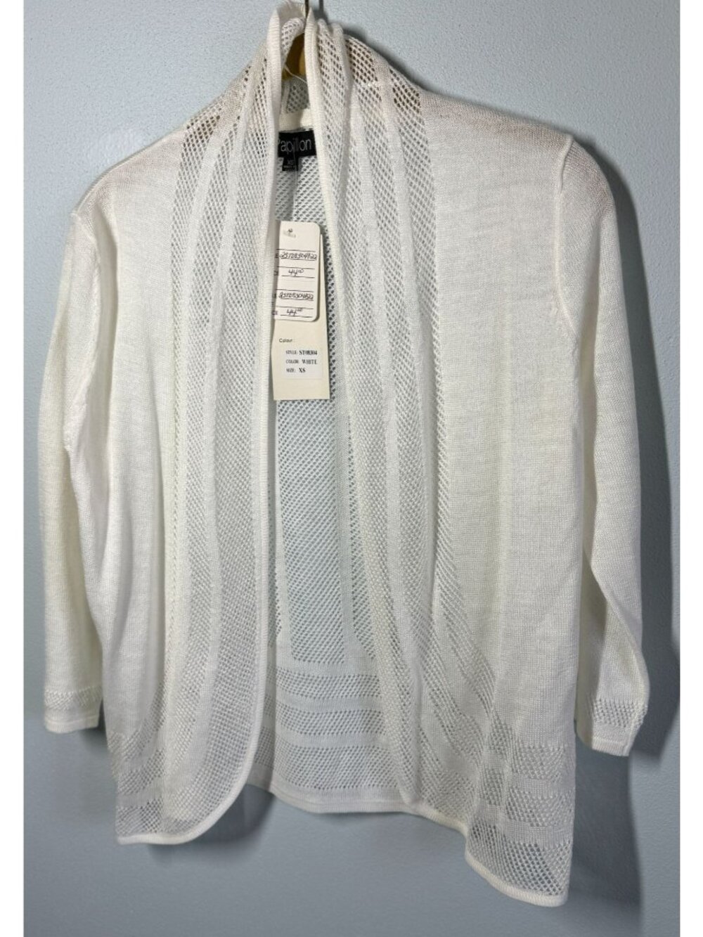 NWT Papillon Womens XS White Open Front Knit Cardigan Boho Coastal Layering